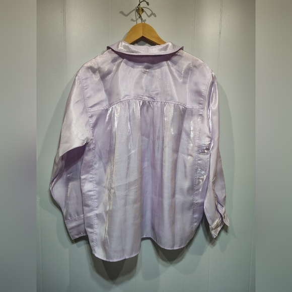Pilcro Anthropologie Lilac Shine Blouse Satin Button Down Top Long Sleeve Shirt - Picture 7 of 11